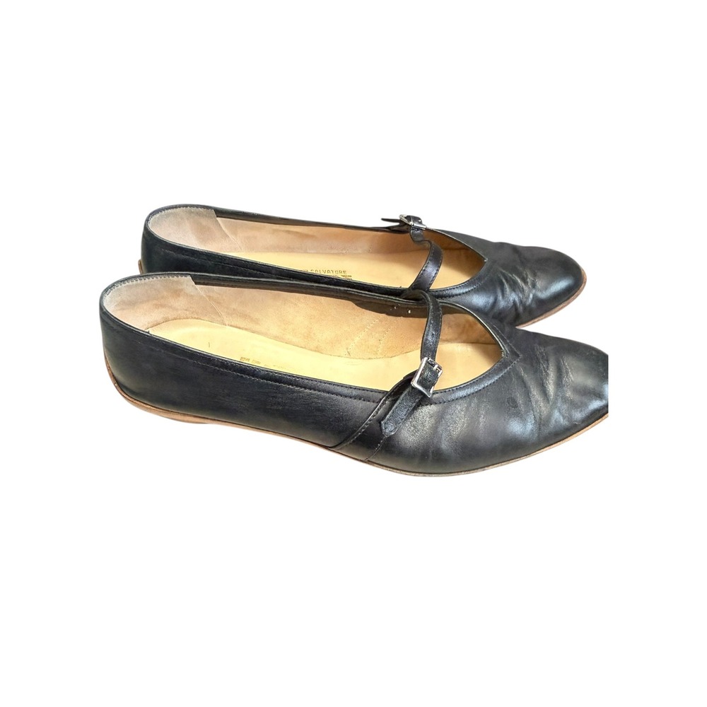 Salvatore Ferragamo Women Black Audrey Mary Jane‎ Ballet Flats 7.5 C DL 05508